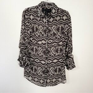 Kardashian Kollection Shirt Sheer Button Roll Tab Sleeve Animal Print Size XS